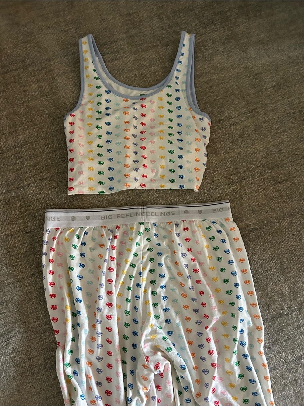 White Rainbow Heart Sleep Set - Crop Tank & Pants - ACCEPTING OFFERS